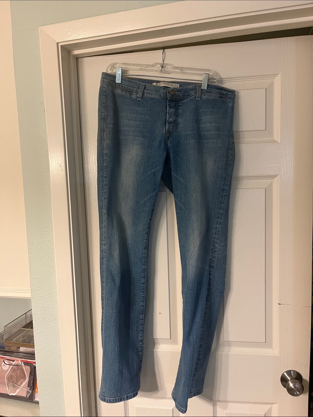 Express Women's Light Blue Button-Fly Jeans
